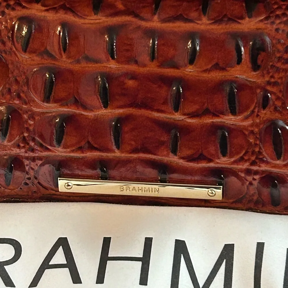 Brahmin Rich Brown Crocodile Embossed Tote & Wallet New
